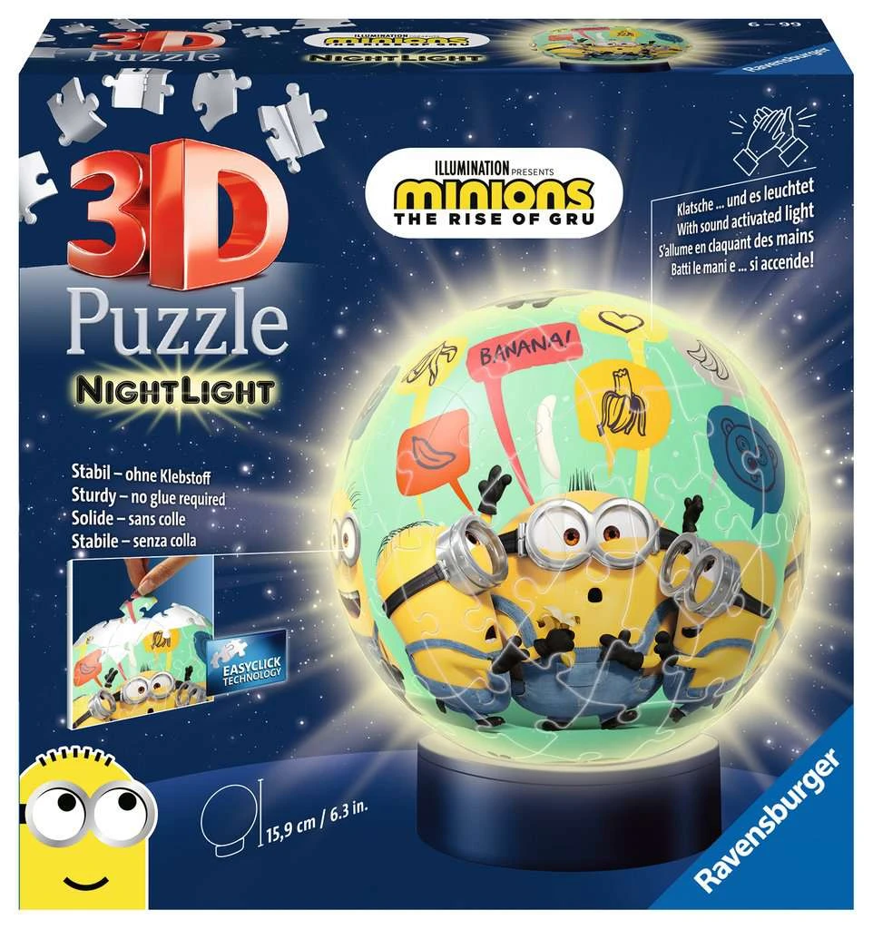 Ravensburger 3D Puzzle 11180 - Nachtlicht Puzzle-Ball Minions - 72 Teile - Ab 6 Jahren, LED Nachttischlampe Mit Klatsch-Mechanismus 3 Ravensburger 3D Puzzle 11180 - Nachtlicht Puzzle-Ball Minions - 72 Teile - Ab 6 Jahren, LED Nachttischlampe Mit Klatsch-Mechanismus