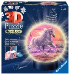 Ravensburger 3D Puzzle 11843 - Nachtlicht Puzzle-Ball Pferde Am Strand - 72 Teile - Ab 6 Jahren, LED Nachttischlampe Mit Klatsch-Mechanismus