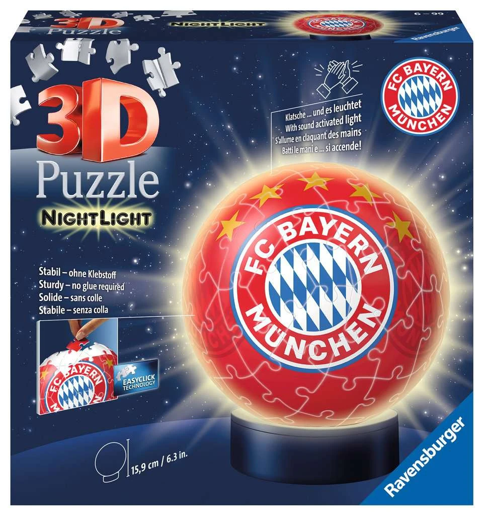 Ravensburger 3D Puzzle 12177 - Nachtlicht Puzzle-Ball FC Bayern München - 72 Teile - Ab 6 Jahren, LED Nachttischlampe Mit Klatsch-Mechanismus 3 Ravensburger 3D Puzzle 12177 - Nachtlicht Puzzle-Ball FC Bayern München - 72 Teile - Ab 6 Jahren, LED Nachttischlampe Mit Klatsch-Mechanismus
