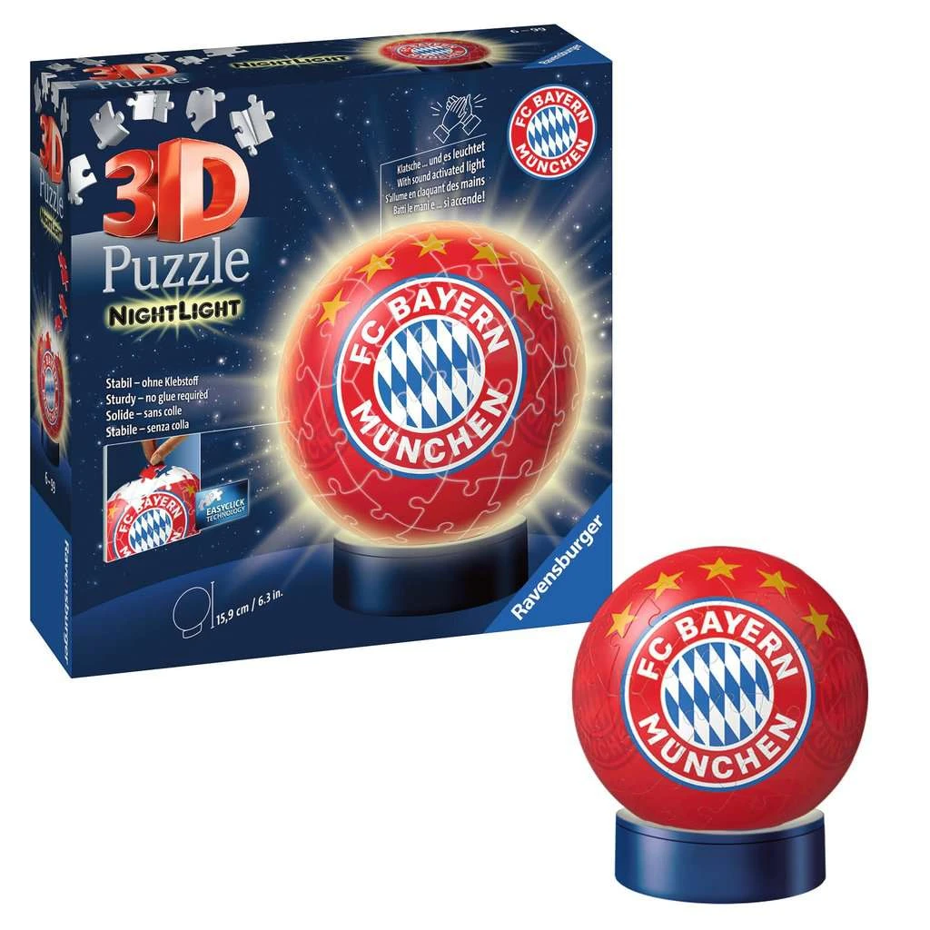 Ravensburger 3D Puzzle 12177 - Nachtlicht Puzzle-Ball FC Bayern München - 72 Teile - Ab 6 Jahren, LED Nachttischlampe Mit Klatsch-Mechanismus 5 Ravensburger 3D Puzzle 12177 - Nachtlicht Puzzle-Ball FC Bayern München - 72 Teile - Ab 6 Jahren, LED Nachttischlampe Mit Klatsch-Mechanismus – Bild 3