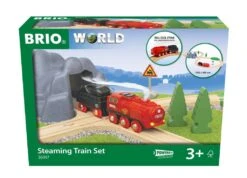 Ravensburger BRIO World 36017 Batterie-Dampflok Set - Aus Dem Schornstein Der Lokomotive Strömt Während Der Fahrt Kalter Wasserdampf - Klassisches Bahn-Acht Layout Inklusive Bergtunnel -Ravensburger Geschäft 63601700 2
